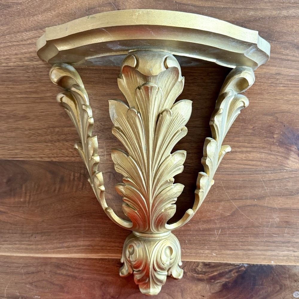 VTG 1972 Homco Syroco Gold Wall Shelf Decor 3515 MCM Hollywood Regency 12" USA